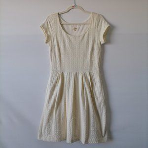 Maison Womens Cream Cap Sleeve Textured Pockets Short A-Line Dress Size M
